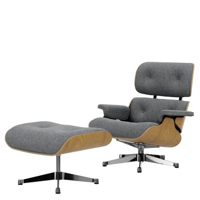 Eames Lounge Chair & Ottoman Nubia, Ivoire bleu foncé / châtaignier, naturel