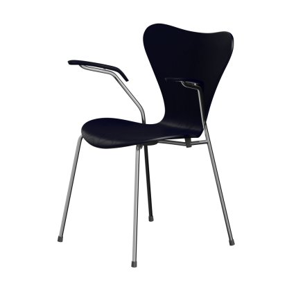 Chaise avec accotoirs Série 7 3207 New Colours, Frêne coloré, Bleu nuit, Chromé