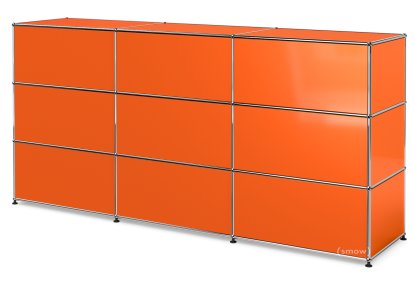 Comptoir d’accueil USM Haller version 1, Orange pur RAL 2004, 225 cm (3 éléments), 50 cm