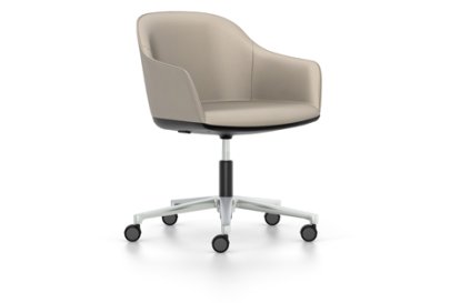 Softshell Armchair avec piètement à 5 branches, Aluminium poli, Cuir (Standard), Sable, Durs pour tapis