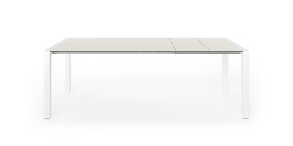 Table extensible Sushi, Stratifié gris sable, L 150-224 x l 90 cm, Aluminium laqué blanc