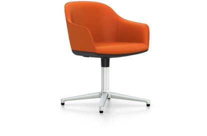 Softshell Armchair avec piètement à 4 branches, Aluminium poli, Plano, Orange, Patins en feutre pour sols durs