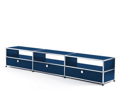 Meuble Hi-Fi bas Lowboard USM Haller, Bleu acier RAL 5011