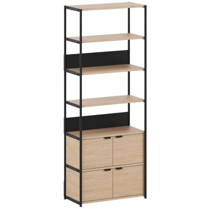 Étagère Unit en bois, 215 cm , 2 x portes doubles, Chêne / Noir graphite