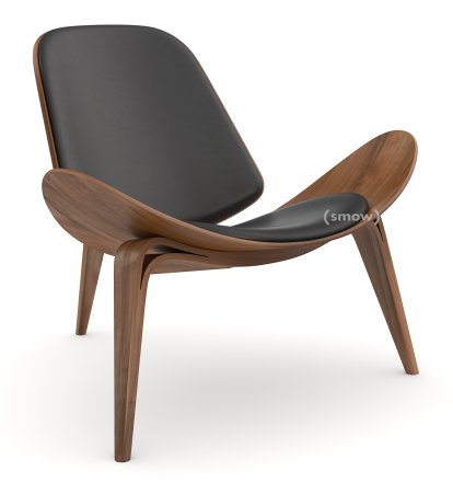 Chaise CH07 Shell, Noyer huilé, Cuir anthracite