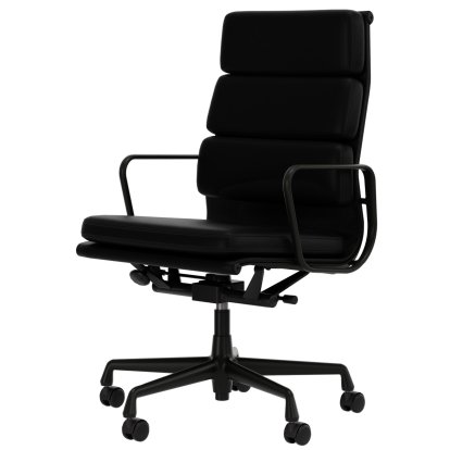 Soft Pad Chair EA 219, Aluminium finition époxy noir foncé, Cuir Premium F nero, Plano nero, Durs pour tapis