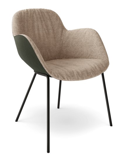 Fauteuil Sheru, Tissu Gaia quartz, Cuir vintage fango, Peint par poudrage noir mat