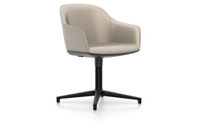 Softshell Armchair avec piètement à 4 branches, Basic dark fintion époxy (lisse), Cuir (Standard), Sable, Patins pour tapis