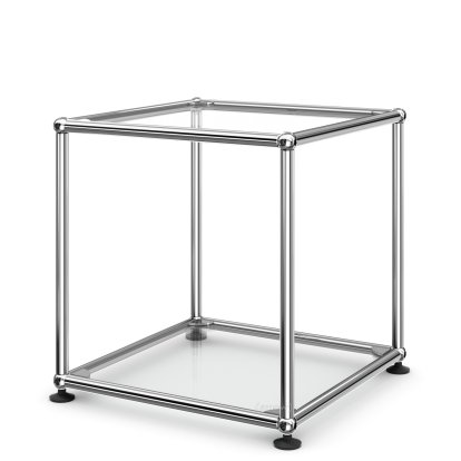Table d'appoint 35 USM Haller, Panneaux inférieur et supérieur en verre, Verre transparent