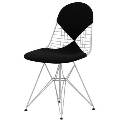 Chaise Wire Chair DKR, Revêtement thermolaqué blanc, Coussin pour assise et dossier (Bikini), Hopsak nero