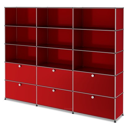 Étagère à dossiers XL USM Haller, personnalisable, Rouge rubis USM, Ouvert, Ouvert, Avec 3 portes abattantes, Avec 3 portes abattantes
