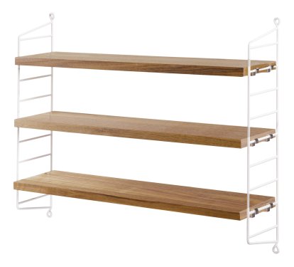 Étagère murale String Pocket, Rayonnages chêne, panneaux blancs