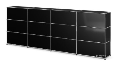 Comptoir d’accueil USM Haller version 1, Noir graphite RAL 9011, 300 cm (4 éléments), 35 cm