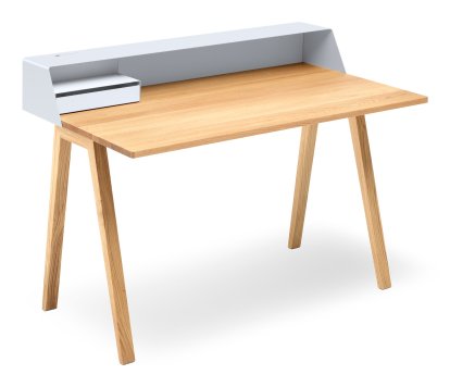 Secrétaire PS04 / PS05 , L 120 x P 75 (PS05), Blanc de sécurité (RAL 9003), Chêne huilé  , Avec boîtier électrique