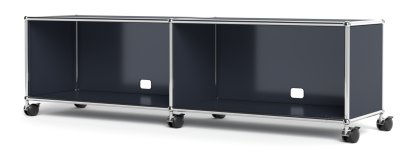 Meuble bas Lowboard TV/Hi-Fi USM Haller, personnalisable, Anthracite RAL 7016, Avec 2 portes abattantes, Avec passe-câbles au centre bas