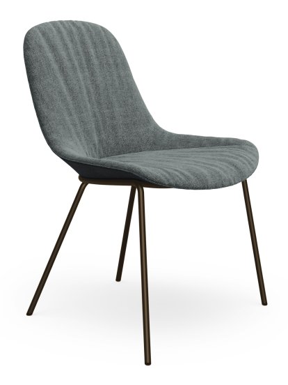 Chaise Sheru, Tissu Gaia argent, Cuir vintage black, Peint par poudrage bronze mat