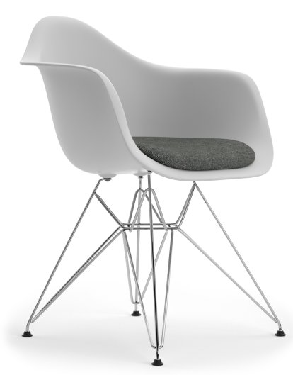 Eames Plastic Armchair DAR, Coton blanc, Avec coussin d'assise, Nero / ivoire, Version standard - 43 cm, Chromé
