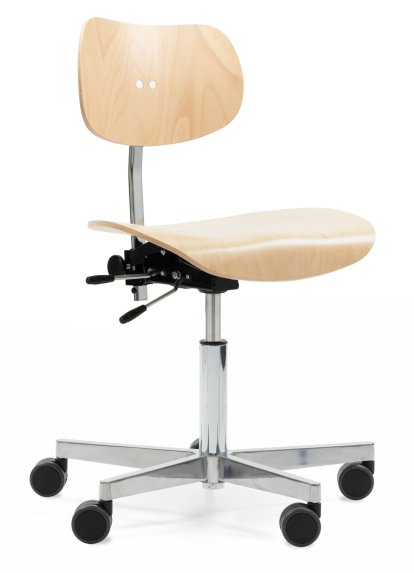 Chaise pivotante S 197 R20, Sans accoudoirs, Hêtre naturel, Chromé/aluminium poli, Roulettes doubles noir pour tapis