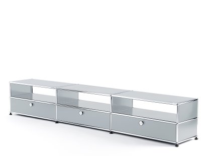 Meuble Hi-Fi bas Lowboard USM Haller, Argent mat USM