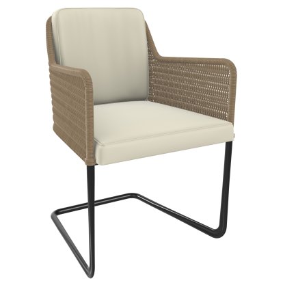 Chaise cantilever D43, Tressage I - beige, Cuir - blanc crème, Noir