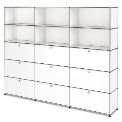 Étagère à dossiers XL USM Haller, personnalisable, Blanc pur RAL 9010, Ouvert, Avec 3 portes abattantes, Avec 3 portes abattantes, Avec 3 portes coulissantes