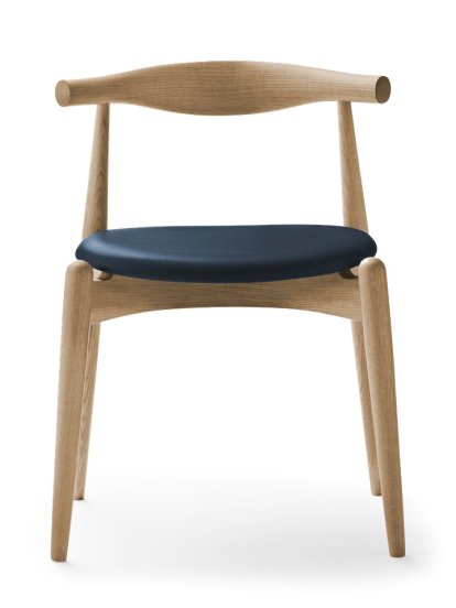 Chaise CH20 Elbow, Chêne savonné, Cuir gris bleu