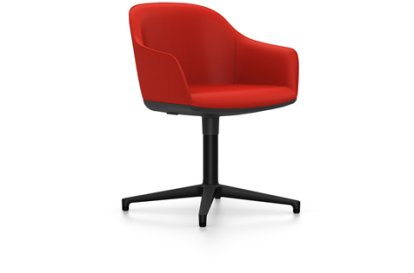 Softshell Armchair avec piètement à 4 branches, Basic dark fintion époxy (lisse), Plano, Rouge coquelicot, Patins en feutre pour sols durs