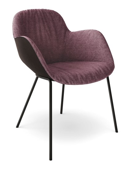 Fauteuil Sheru, Tissu Gaia améthyste, Cuir vintage cigare, Peint par poudrage noir mat
