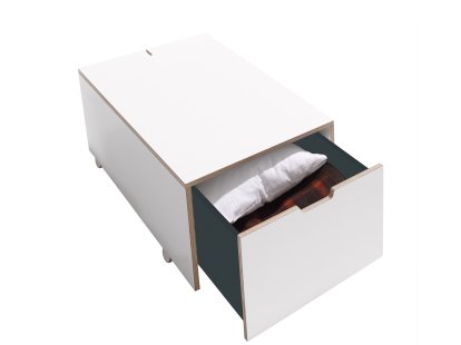 Tiroir de lit 16, L 93,1 x L 46,8, Mélaminé blanc avec bords bouleau, Comfort (avec roulettes)