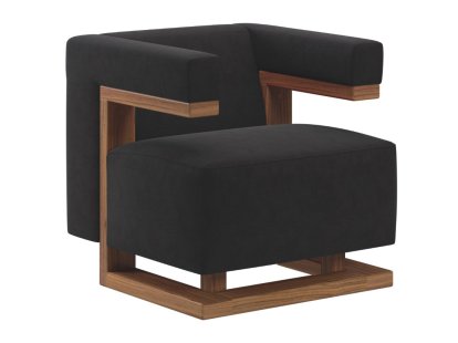 Fauteuil Gropius F51, Tissu Cavalerie, Noir, Noyer