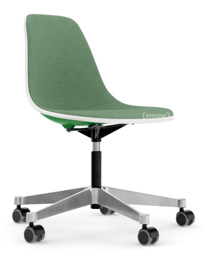 Eames Plastic Side Chair PSCC, Vert non-RE, Rembourrage intégral, Vert / ivoire