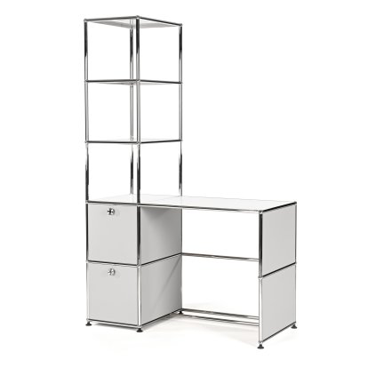 Bureau USM Haller avec étagère haute, Gris clair RAL 7035