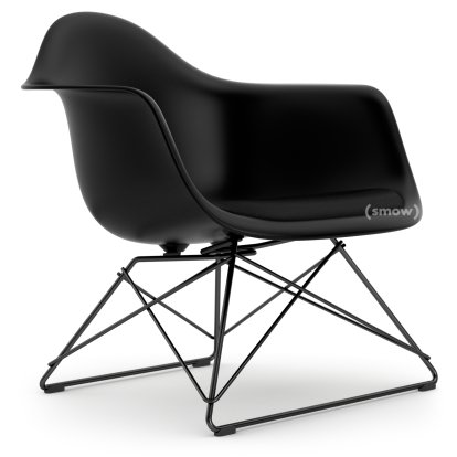 Eames Plastic Armchair LAR, Noir profond  , Coussin d'assise nero, Revêtement basic dark
