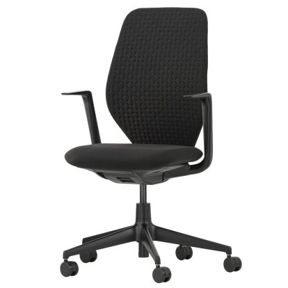 Chaise de bureau ACX Soft, Avec inclinaison avant, avec réglage de la profondeur, Accotoirs fixes, Noir profond, Siège Grid Knit, nero, Roulettes souples pour sols durs