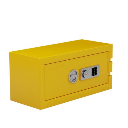 Coffre-fort Balzsafe Connect pour étagères USM Haller, 75 cm x 35 cm x 35 cm, Jaune or RAL 1004, Serrure à combinaison électronique avec clé de révision