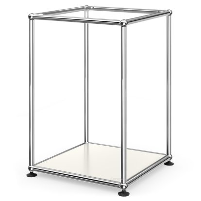 Table d'appoint USM Haller 35 haute, Panneau supérieur en verre, panneau inférieur en métal, Blanc pur RAL 9010