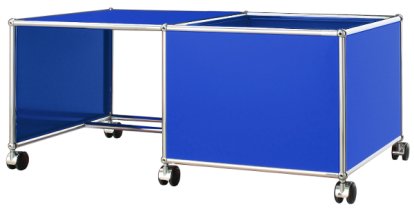 Table à roulettes pour enfants USM Haller, Caisse à gauche, Bleu gentiane RAL 5010