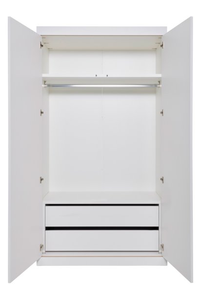 Armoire Flai , Large (216 x 118 x 61 cm), Mélaminé blanc avec bords bouleau, Configuration 4