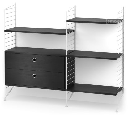 Étagère String System avec tiroirs, Blanc, Placage frêne noir