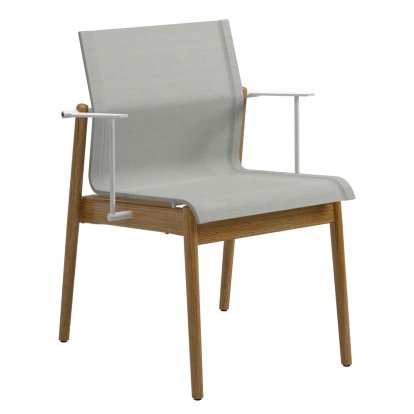 Chaise en teck Sway , Revêtement poudré blanc, Tissu Sling gris clair, Avec accotoirs