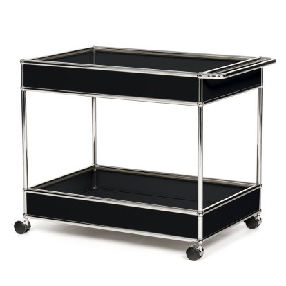 Chariot-bar USM Haller type II habillé, Noir graphite RAL 9011, Souples pour sols durs