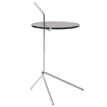 Table d'appoint Halten SH9, Acier inoxydable poli et verre coulé fumé