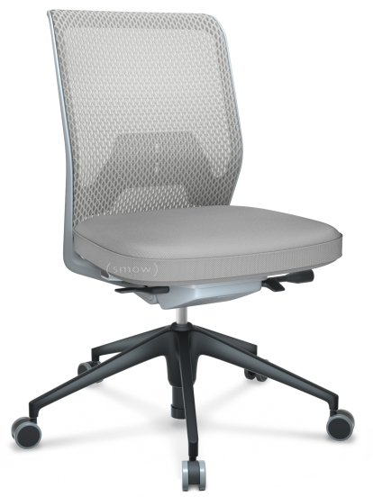 ID Mesh, Mécanisme Flowmotion sans inclinaison avant et sans réglage de la profon, Sans accotoirs, Piétement à 5 branches, plastique basic dark, Soft grey, Assise Skin, dossier Netline, Soft grey, Durs pour tapis