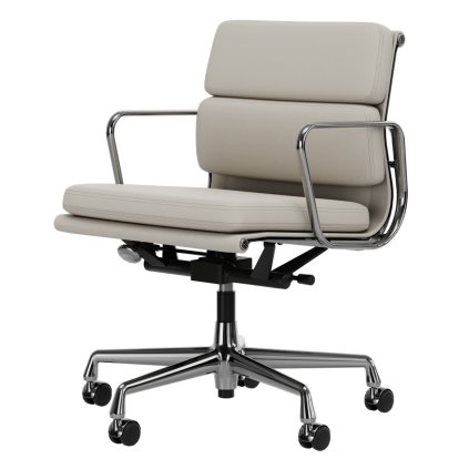 Soft Pad Chair EA 217, Chromé, Cuir Standard neige, Plano blanc