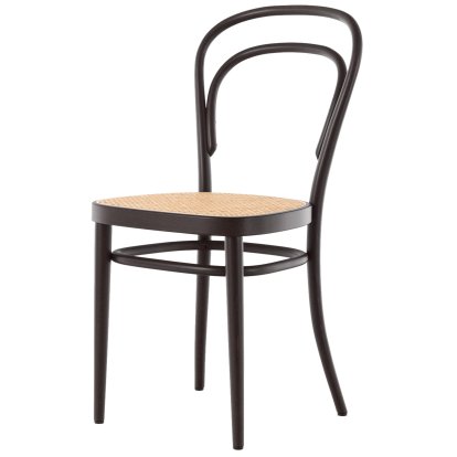 Chaise bistrot 214 / 214 M originale, Sans accotoirs, Hêtre teinté noir, Cannage naturel