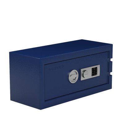 Coffre-fort Balzsafe Connect pour étagères USM Haller, 75 cm x 35 cm x 35 cm, Bleu acier RAL 5011, Serrure à combinaison électronique avec clé de révision