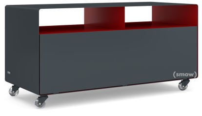 Meuble TV R 108, Gris anthracite (RAL 7016) -  Rouge rubis (RAL 3003), Roulettes transparentes