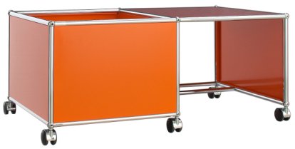 Table à roulettes pour enfants USM Haller, Caisse à droite, Orange pur RAL 2004 - rouge rubis USM
