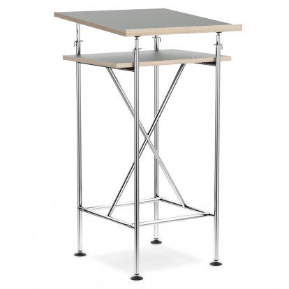 Pupitre Milla, 50cm, Chromé, Linoleum gris cendré (Forbo 4132) avec bords chêne