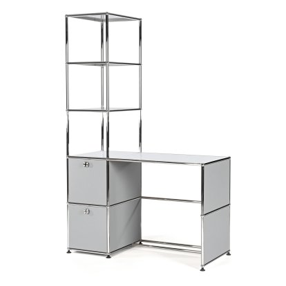 Bureau USM Haller avec étagère haute, Argent mat USM